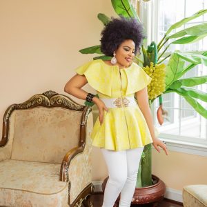 Peplum top with shoulder sleeves yellow